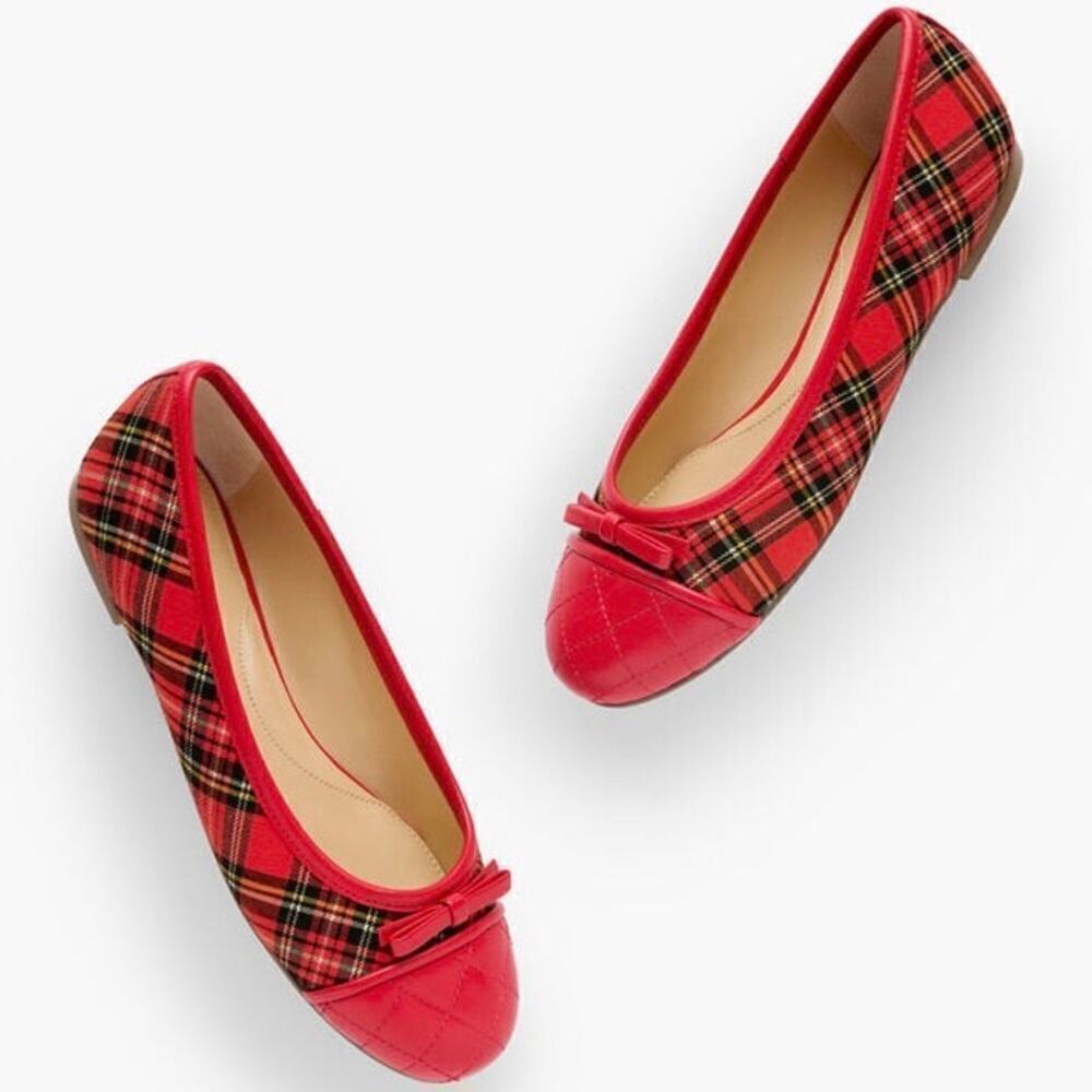 Talbots BLAIR CAP TOE BALLET FLATS TARTAN PLAID Red Size 10.5